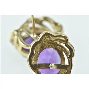 14K Oval Amethyst Diamond Accent Swirl Stud Yellow Gold Earrings