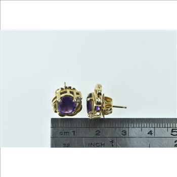 14K Oval Amethyst Diamond Accent Swirl Stud Yellow Gold Earrings