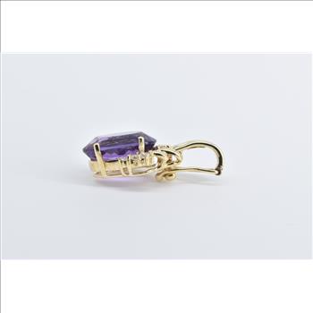 14K Oval Amethyst Diamond Accent Vintage Yellow Gold Pendant