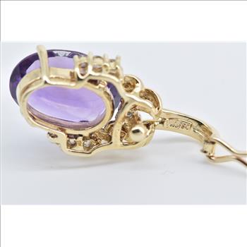 14K Oval Amethyst Diamond Accent Vintage Yellow Gold Pendant