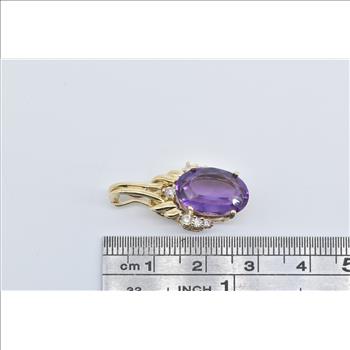 14K Oval Amethyst Diamond Accent Vintage Yellow Gold Pendant