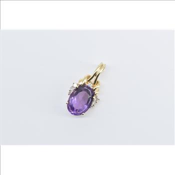 14K Oval Amethyst Diamond Accent Vintage Yellow Gold Pendant