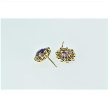 14K Oval Amethyst Diamond Halo Oval Stud Yellow Gold Earrings