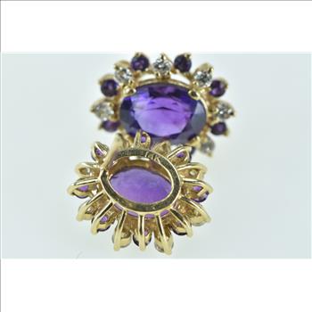 14K Oval Amethyst Diamond Halo Oval Stud Yellow Gold Earrings