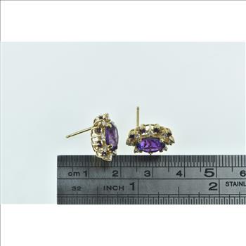 14K Oval Amethyst Diamond Halo Oval Stud Yellow Gold Earrings