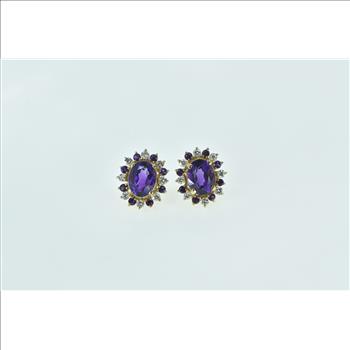 14K Oval Amethyst Diamond Halo Oval Stud Yellow Gold Earrings
