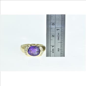 14K Oval Amethyst Diamond Vintage Statement Yellow Gold Ring, Size 8.75