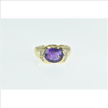 14K Oval Amethyst Diamond Vintage Statement Yellow Gold Ring, Size 8.75