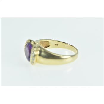 14K Oval Amethyst Diamond Vintage Statement Yellow Gold Ring, Size 8.75