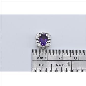 14K Oval Amethyst Vintage Ornate Slide Bracelet White Gold Charm/Pendant