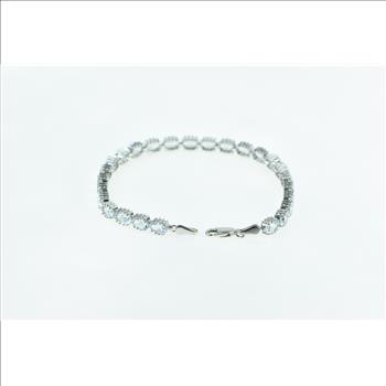 14K Oval Aquamarine Vintage Statement Chain White Gold Bracelet 7.75