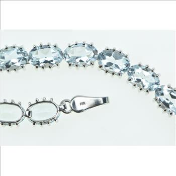 14K Oval Aquamarine Vintage Statement Chain White Gold Bracelet 7.75