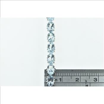 14K Oval Aquamarine Vintage Statement Chain White Gold Bracelet 7.75
