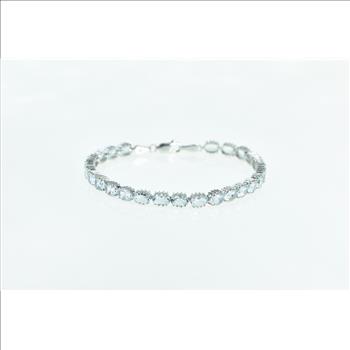 14K Oval Aquamarine Vintage Statement Chain White Gold Bracelet 7.75