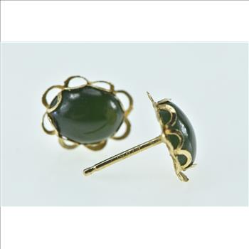 14K Oval Black Onyx Cabochon Vintage Stud Yellow Gold Earrings