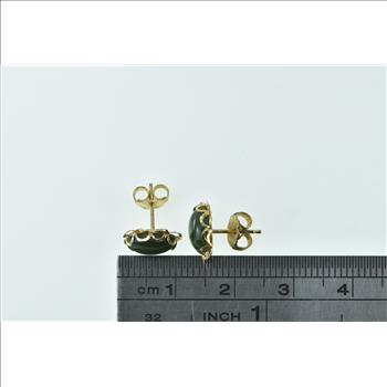 14K Oval Black Onyx Cabochon Vintage Stud Yellow Gold Earrings