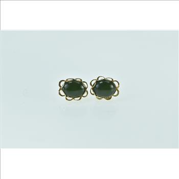 14K Oval Black Onyx Cabochon Vintage Stud Yellow Gold Earrings