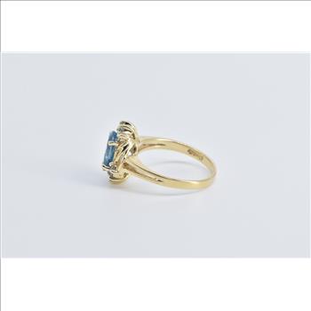 14K Oval Blue Topaz Diamond Accent Statement Yellow Gold Ring, Size 5