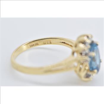 14K Oval Blue Topaz Diamond Accent Statement Yellow Gold Ring, Size 5