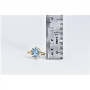 14K Oval Blue Topaz Diamond Accent Statement Yellow Gold Ring, Size 5