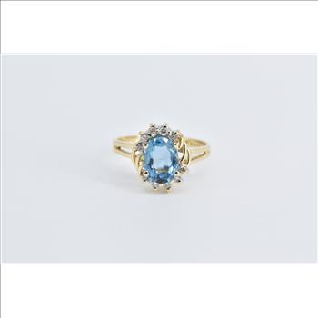 14K Oval Blue Topaz Diamond Accent Statement Yellow Gold Ring, Size 5