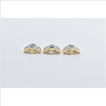 14K Oval Blue Topaz Diamond Ornate Slide Set (3 pcs) Yellow Gold Pendant