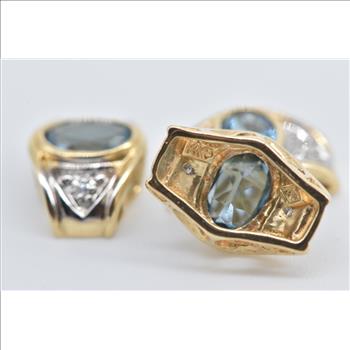 14K Oval Blue Topaz Diamond Ornate Slide Set (3 pcs) Yellow Gold Pendant