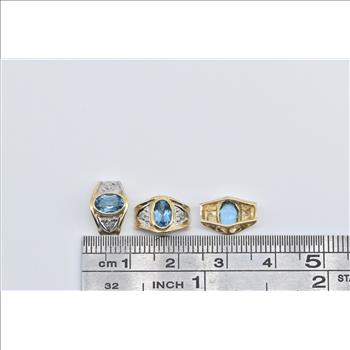14K Oval Blue Topaz Diamond Ornate Slide Set (3 pcs) Yellow Gold Pendant