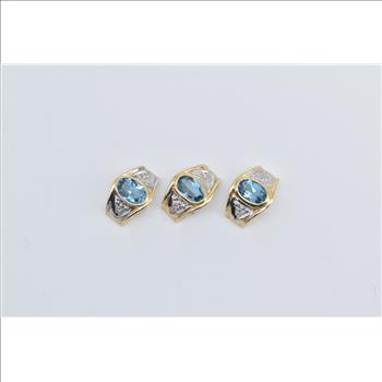 14K Oval Blue Topaz Diamond Ornate Slide Set (3 pcs) Yellow Gold Pendant