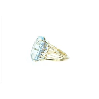 14K Oval Blue Topaz Semi Halo Cocktail Yellow Gold Ring, Size 7