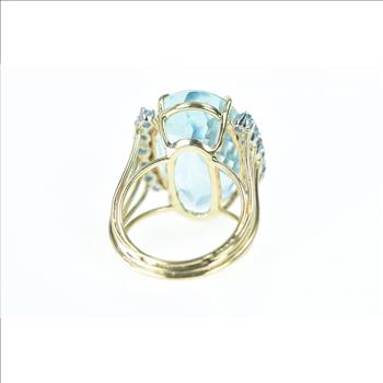 14K Oval Blue Topaz Semi Halo Cocktail Yellow Gold Ring, Size 7
