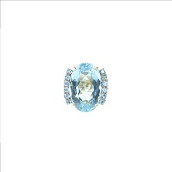 14K Oval Blue Topaz Semi Halo Cocktail Yellow Gold Ring, Size 7