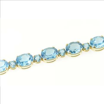 14K Oval Blue Topaz Statement Classic Yellow Gold Bracelet 8