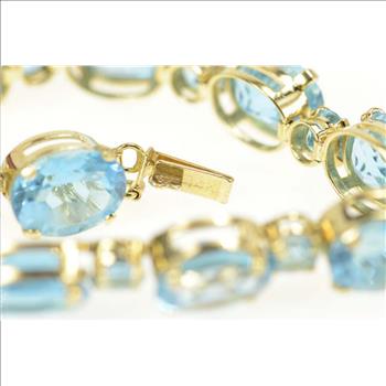 14K Oval Blue Topaz Statement Classic Yellow Gold Bracelet 8