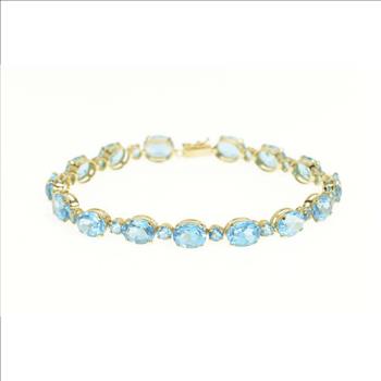 14K Oval Blue Topaz Statement Classic Yellow Gold Bracelet 8