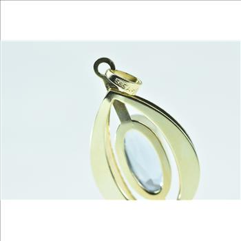 14K Oval Blue Topaz Vintage Geometric Yellow Gold Pendant