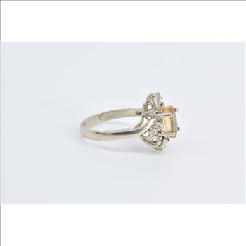 14K Oval Citrine Baguette Diamond Halo Statement White Gold Ring, Size 8.5