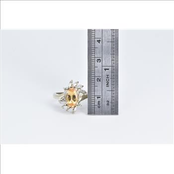 14K Oval Citrine Baguette Diamond Halo Statement White Gold Ring, Size 8.5