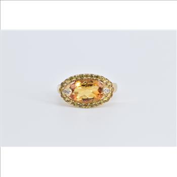 14K Oval Citrine Diamond Yellow Sapphire Halo Yellow Gold Ring, Size 8