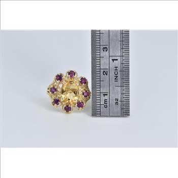 14K Oval Citrine Purple Tourmaline Halo Cocktail Yellow Gold Ring, Size 5
