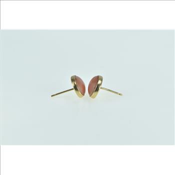 14K Oval Coral Cabochon Vintage Bezel Stud Yellow Gold Earrings
