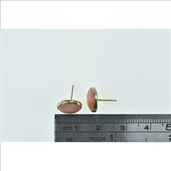 14K Oval Coral Cabochon Vintage Bezel Stud Yellow Gold Earrings