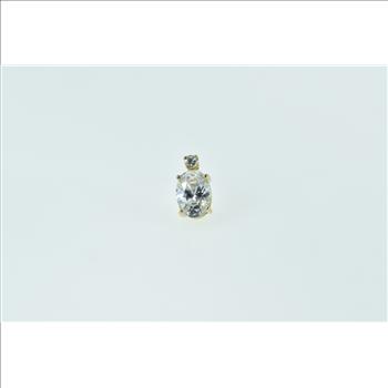 14K Oval CZ Diamond Accent Single Stud Yellow Gold Earring