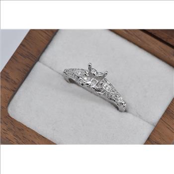 14K Oval Diamond Engagement Setting White Gold Ring, Size 7