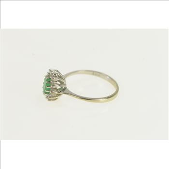 14K Oval Emerald Diamond Halo Engagement White Gold Ring, Size 6.25