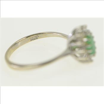14K Oval Emerald Diamond Halo Engagement White Gold Ring, Size 6.25