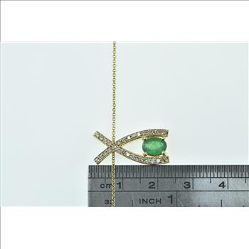14K Oval Emerald Diamond X Criss Cross Chain Yellow Gold Necklace 16
