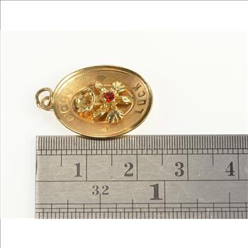 14K Oval Good Luck Sim. Ruby Flower Design Yellow Gold Charm/Pendant