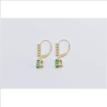 14K Oval Green CZ Fashion Drop Dangle Yellow Gold Earrings