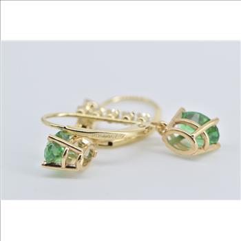 14K Oval Green CZ Fashion Drop Dangle Yellow Gold Earrings